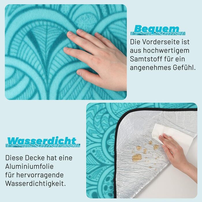 Плед для пікніка водонепроникний XXL (200x150 см) Pfauenblau для 4-6 осіб, пляжний килим для кемпінгу та походів з ручкою