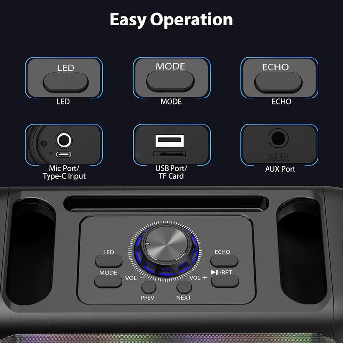 Караоке-машина JYX з 2 бездротовими мікрофонами, портативна Bluetooth-колонка для дорослих та дітей, PA-система, підтримка TF-карт/USB, AUX-вхід, TWS, модель T22T