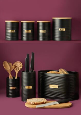 Контейнер для кави TYPHOON OTTO 1.4L з бамбуковим кришками та силіконовим ущільнювачем, декорований, з покриттям зі сталі. Підходить для кавових зерен, меленої кави та капсул. Також для чаю.