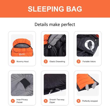 QEZER Ultralight Down Sleeping Bag - 8°C to -3°C for Camping, Hiking, and Trekking - 3 Season Sleeping Bag