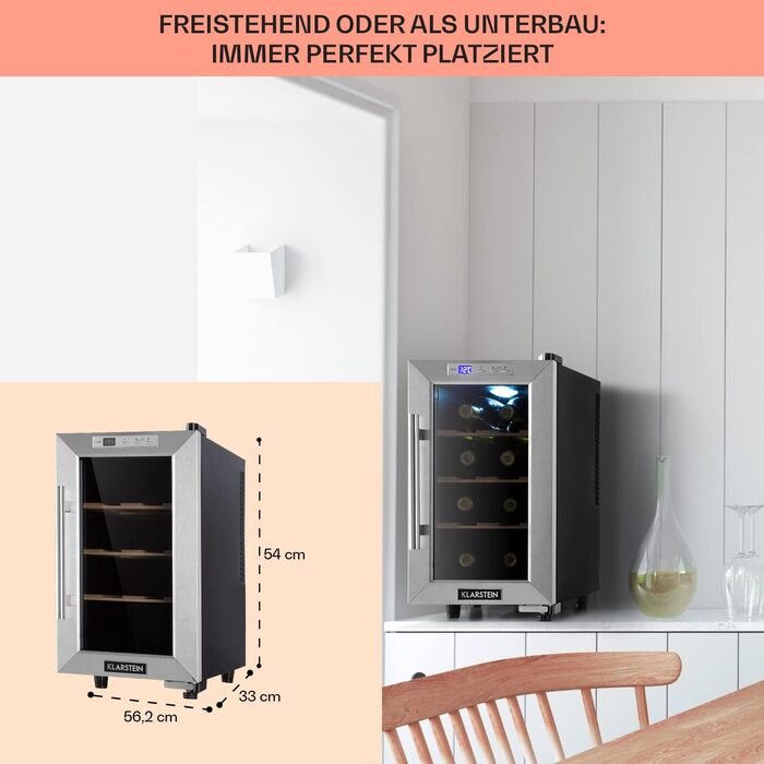 Klarstein Wine & Beverage Refrigerator - Slim Design, 1-Zone, Glass Door, Outdoor Ready, UV Protection, 8-Bottle Capacity