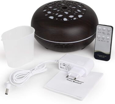Аромадифузор WD&CD 550 мл з пульт дистанційного керування, ультразвуковий зволожувач повітря, дифузор для ефірних олій, 7 кольорів LED, автоматичне відключення - білий (темно-коричневий)