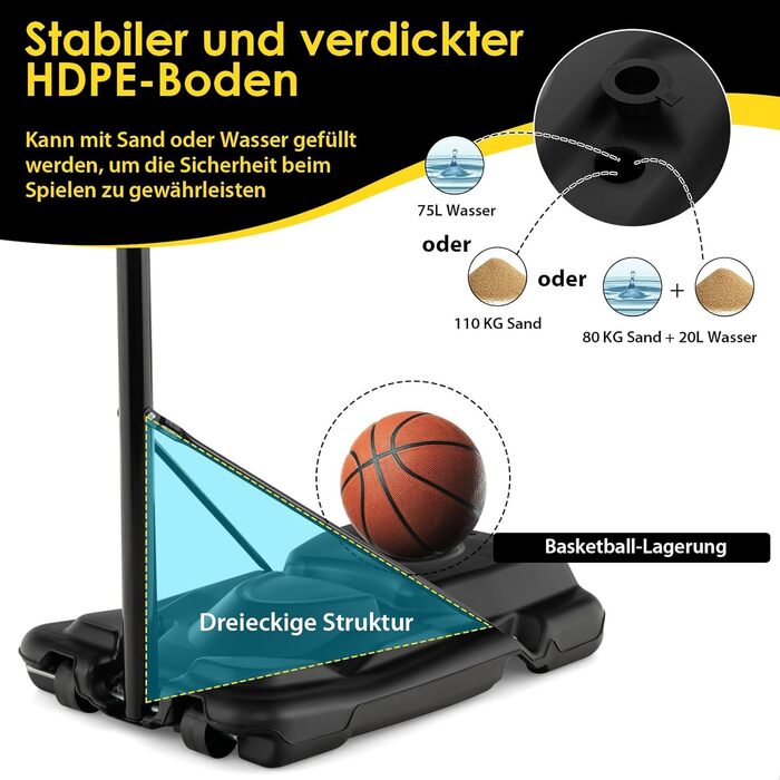 COSTWAY Adjustable Height Basketball Hoop System - Outdoor Mobile Basketball Stand with Wheels & Weight Bag - 130-305cm