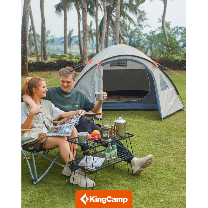 Намет KingCamp для 4 осіб з тамбуром, водонепроникний 3000 мм, бежевий - кемпінговий намет-купол для відпочинку на природі