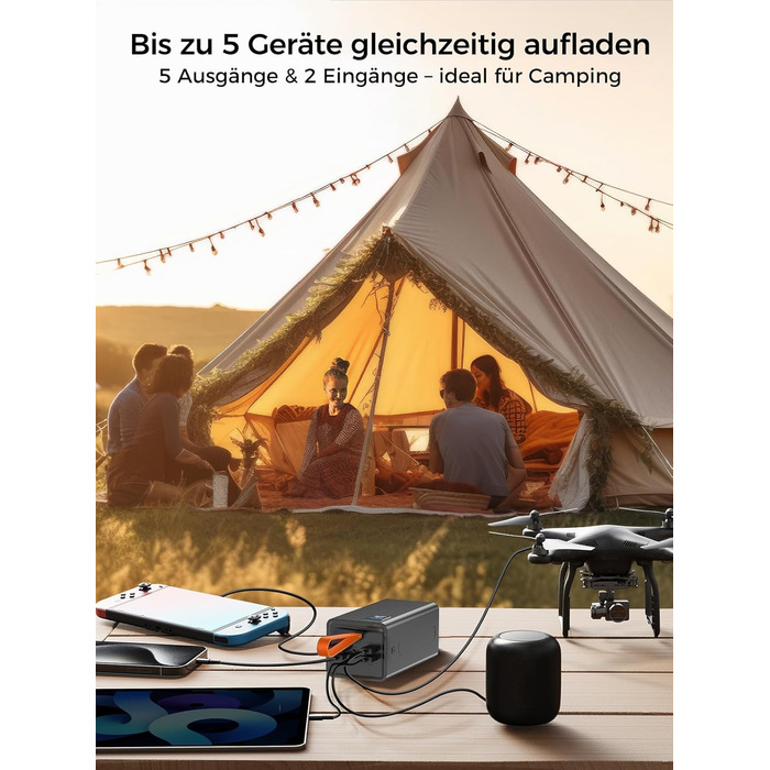 Powerbank Upgrade 70000 mAh з LED-дисплеєм: Швидка зарядка 30W, 5 виходів USB та 2 входи, для iPhone, кемпінгу