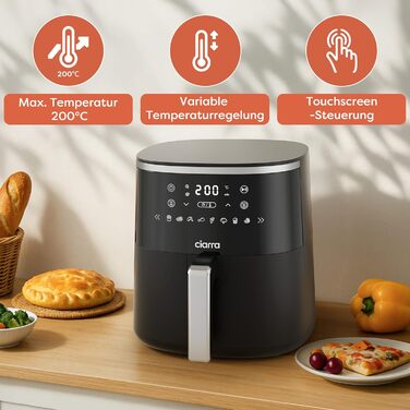 Фритюрниця повітряна CIARRA з цифровим дисплеєм, 5 л, без олії, антипригарне покриття, 8 режимів приготування