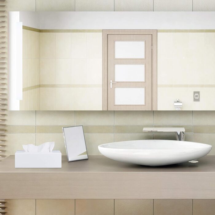 2 x Bamboo Tissue Box, Tissue Box with Sliding Bottom, Tissue Box for Facial Tissues, HxBxT: 7.5 x 24 x 12 cm, white
