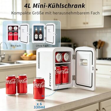 Міні-холодильник Citybee 4л з функцією охолодження та нагріву, 220V/12V – для дому, офісу, авто, кемпінгу (білий)