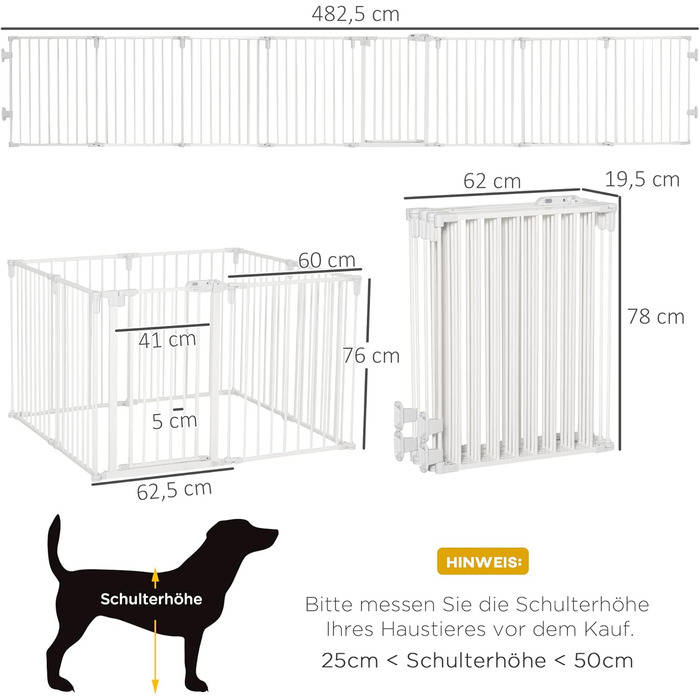 PawHut вольєр для цуценят/маленьких собак, захисний бар'єр з дверцятами, гнучкий, 8 панелей (60 x 76 см), білий