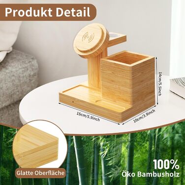 Багатофункціональна бамбукова зарядка 5-в-1 з LED-годинником та нічником. Підходить для Apple Watch, AirPods, Samsung Galaxy та інших пристроїв.