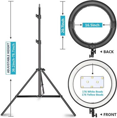 NEEWER Ringlicht RP20-B 20 дюймів LED кільцеве світло з триподом та тримачем для телефону, 44 Вт, 3200K-5600K, з акумулятором, USB, для макіяжу, татуювань, вій, YouTube, TikTok, відеозйомки