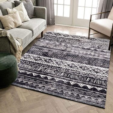Килим для вітальні сучасний, короткий ворс, нековзний, миючий, м'який, для вітальні, спальні та їдальні, сірий та білий, 120 x 160 см сіро-білий (чорно-білий, 80 x 120 см (прямокутний))