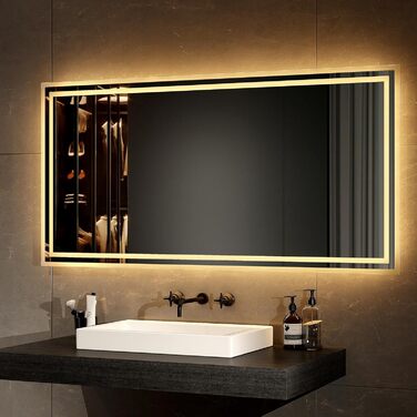 LED дзеркало для ванної кімнати EMKE 40x60 см з підсвіткою, антизапарник, регулювання кольору світла, сенсорне управління, алюмінієва рама, IP44, енергозберігаюче