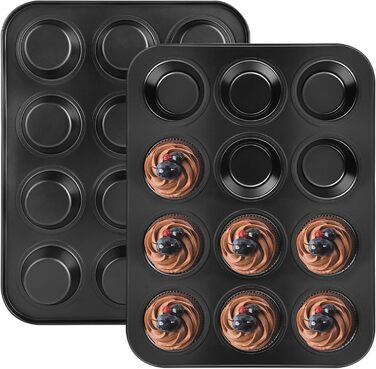 Форма для мафінів (2 шт.) - 24 лунки, антипригарне покриття, BPA-free, стандартний розмір 35 x 27 x 3 см, ідеально для капкейків, брауні та випічки