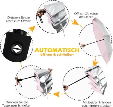 Зонт від сонця та дощу 42/46 дюймів, стійкий до вітру, з 8 ребрами, автоматичний, для чоловіків та жінок (срібний/рожевий)