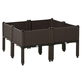 Outsunny Raised Garden Bed, 4-Piece Planting Box with Drainage Holes, Rattan-Look, DIY Brown, 40x40x44cm, ideal for garden and balcony