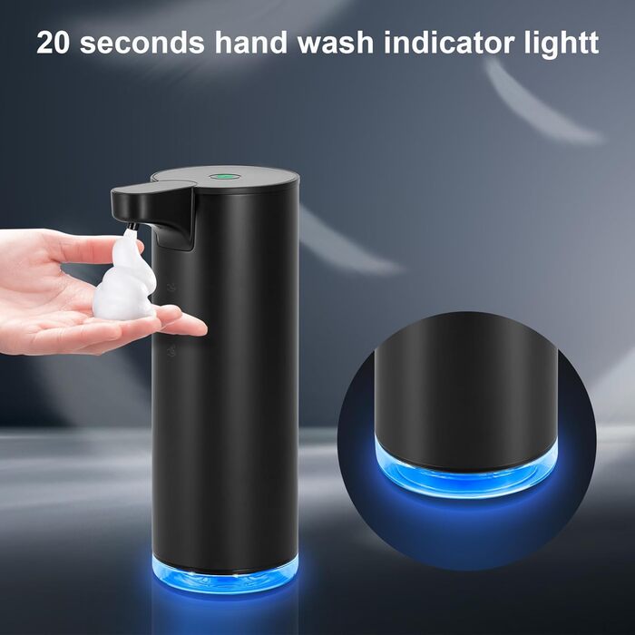 Automatic Soap Dispenser Stainless Steel Foam Soap Dispenser Electric - LAOPAO Soap Dispenser Set IPX5 Waterproof USB-C Charging with Sensor Infrared Motion Sensor for Kitchen & Bathroom (Black)