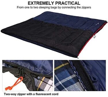 REDCAMP XL Cotton Sleeping Bag - Warm, Detachable Hood, Flannel Comfort, 3-4 Season - Ideal for Adults & Kids, Camping, Fishing, Outdoor Use - Blue (2lbs/3lbs Fill)