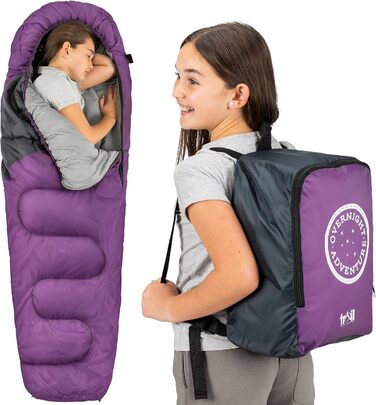 Дитячий спальний мішок Trail Mumienschlafsack для кемпінгу 3 сезони – 300gsm – для хлопчиків та дівчаток – фіолетовий