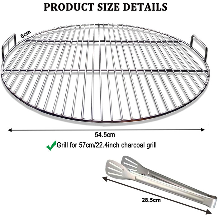 Нержавійна решітка для гриля 304, діаметр 54.5 см, для вугільних грилів 57 см (Weber), замінна решітка для кулькових грилів, з кліпсами для гриля