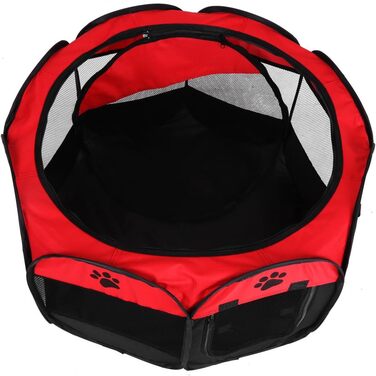 Клітка-манеж для домашніх тварин, автоматична, складна, знімний дах, для собак та котів, сітчаста тканина, захист від сонця, червона, 81 x 45 см