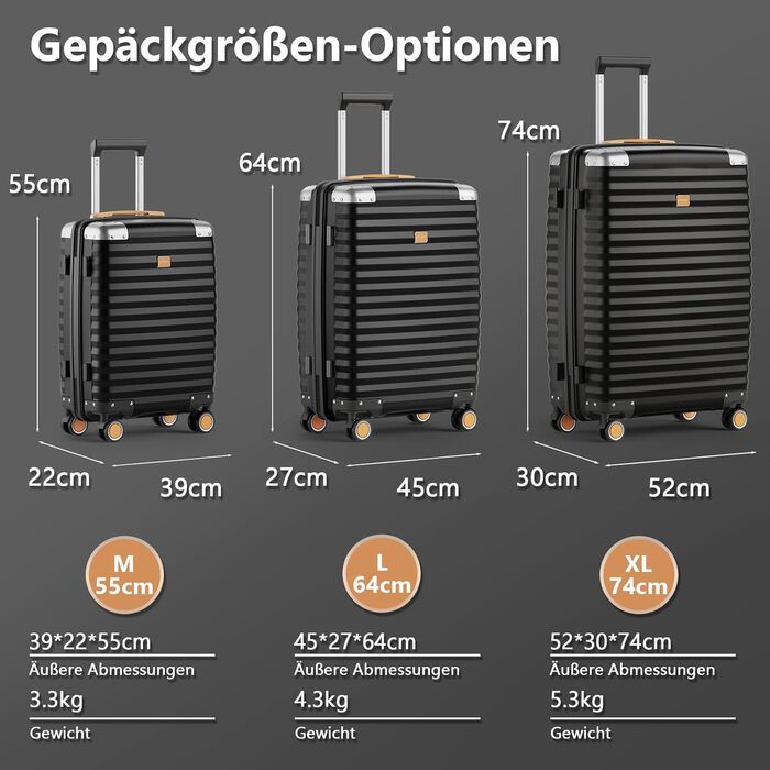 Набір валіз Joyway 3 шт. з жорстким корпусом, легкий, PP, TSA замок, 4 колеса, рожеве золото, 20'+24'+28'