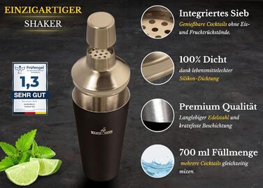 BARMINGO Stainless Steel Cocktail Set - 11 Piece Cocktail Shaker Set with Stand & Bar Accessories | Bartender Set | Cocktail Mixing Set | Bar Set | Gift Set | Black & Silver