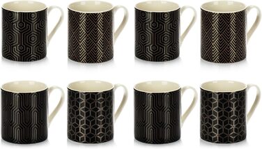 Набір келихів для кави Com-Four® 8 шт. 180 мл, кераміка, Art Deco, для еспресо, американо, чорний/золотий