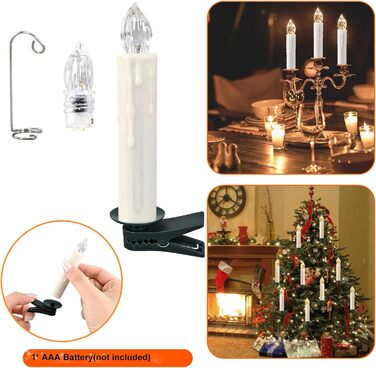 Cimetech 1920s Christmas Tree Candles Wireless LED Floating Candles Christmas Tree Lighting String Lights Christmas Tree Warm White Christmas Decoration with Remote Control Timer 1.5 x 8 cm
