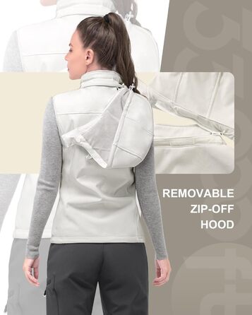 Жіноча софтшеллова жилетка 33000ft з капюшоном, флісовою підкладкою та 5 кишенями для їзди на конях, бігу та піших прогулянок (4XL, Білий)