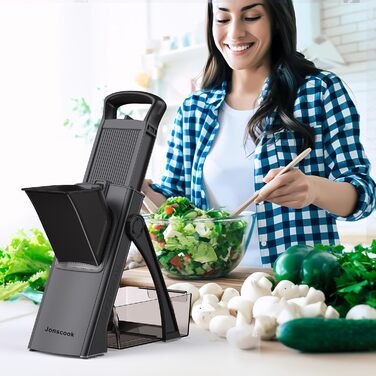 Мандаліна для кухні Mandoline Plus: безпечний нарізник, подрібнювач овочів, регульована товщина, чорний