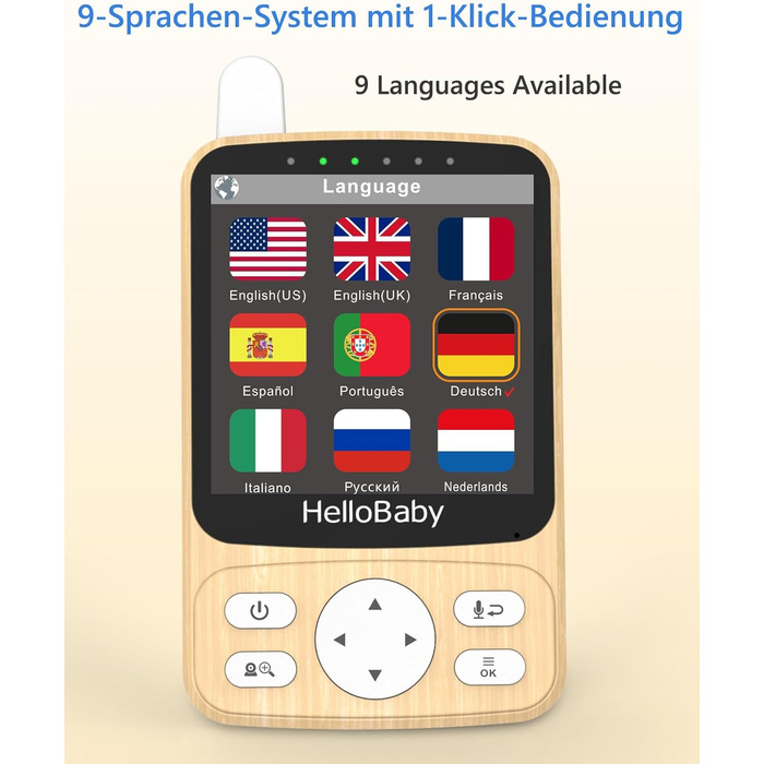 Дитячий відеоняня HelloBaby з камерою 3.2' Digital Funk TFT LCD, бездротовий монітор з нічним баченням, контролем температури та двостороннім зв'язком, білий (HB6340)