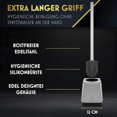 Силіконова щітка для унітазу з тримачем, кріплення на стіну без свердління, швидке висихання, гігієнічна, срібляста