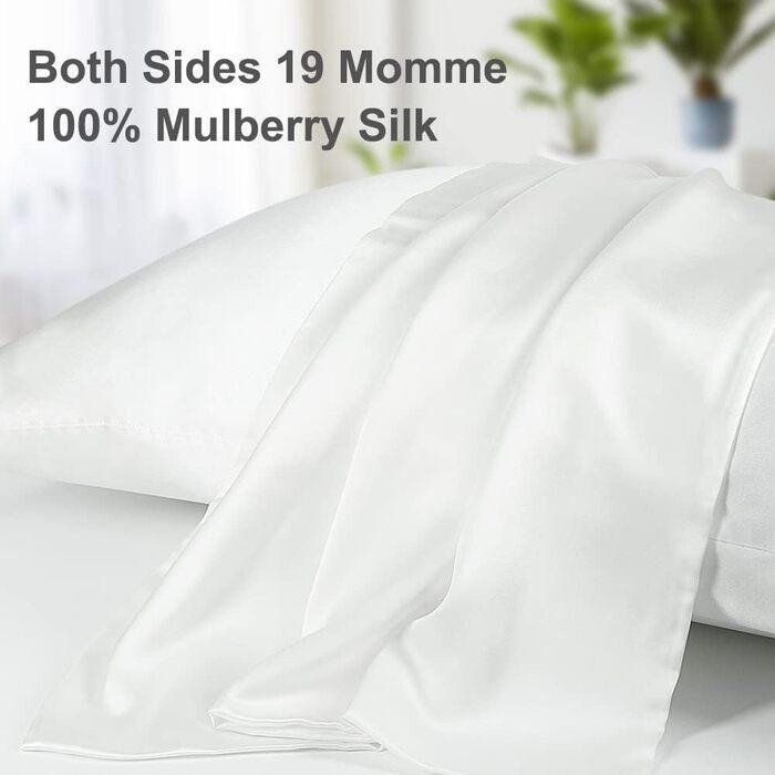 Tenn well Mulberry silk pillowcases for hair and skin, both sides, 100% pure silk, 19 Momme soft, smooth pillowcase with hidden zipper, Standard 51 x 76 cm, White, 2 Pieces Standard 51 x 76cm, 2pcs White