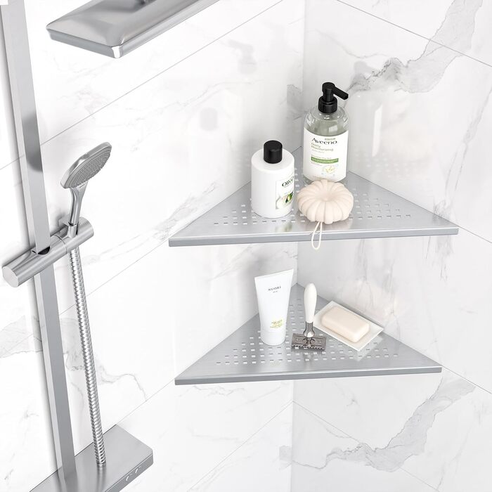 Neodrain Corner Shelf Shower Shelf Stainless Steel Shower Rack Built-in Shower Basket for Bathroom Shampoo Holder, Brushed