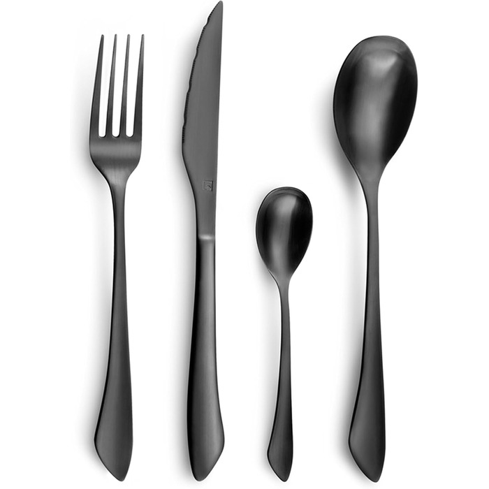 Набір столових приборів Amefa INSTINCT 16 шт. (4 особи) | Чорний, нержавіюча сталь 18/0, матове покриття, PVD | 4 виделки, 4 ножі, 4 ложки, 4 чайні ложки