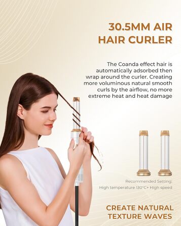 UKLISS Стайлер для волосся 6-в-1 Air Styler Set - Професійний стайлер з насадками: фен-щітка, керлер, щітка з гарячим повітрям, фен-щітка, фен, випрямляч | для створення локонів, об'єму, випрямлення та сушіння (Перламутрово-білий)