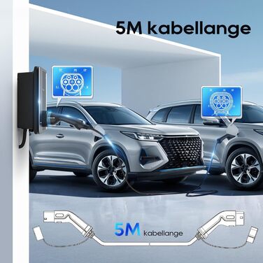 Портативний зарядний пристрій для електромобілів Type 2 (IEC 62196-2) з LCD-дисплеєм, 3.68kW, 6-16A, 5м, IP65, 16A, 22kW, чорний