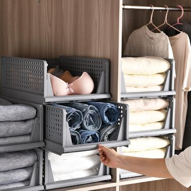RMAN 4-Piece Closet Organizer Stackable Folding Closet Organizer for Drawers, Closet Organizer, Storage Boxes, Kitchen, Bathroom (Gray)