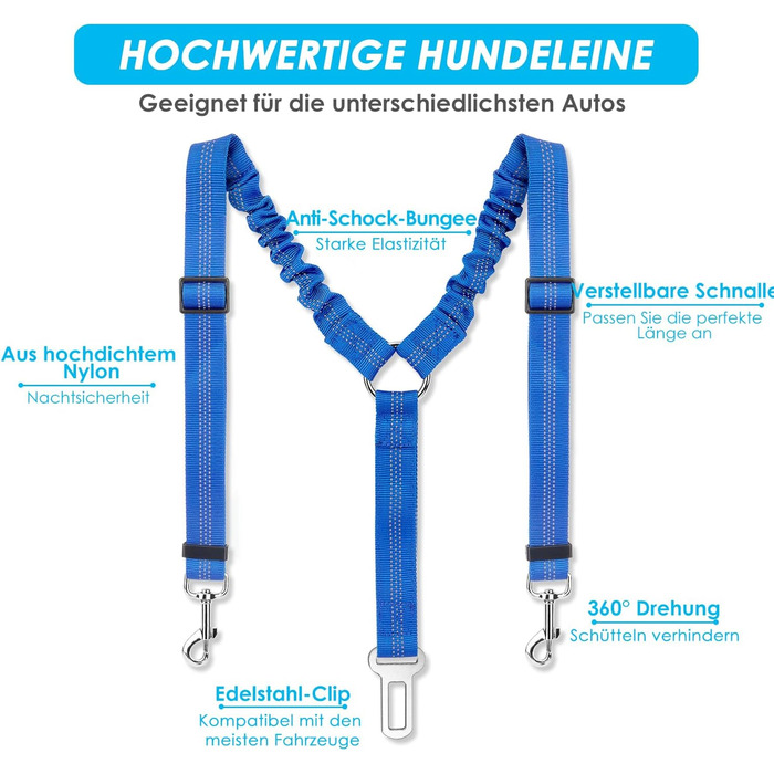 Ремінь безпеки для собак SlowTon в авто, 2-в-1, блакитний. Регульований, безпечний, для подорожей та прогулянок