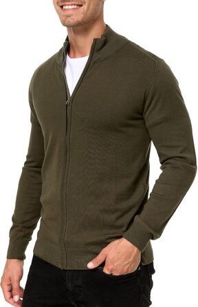 Кардиган чоловічий Indicode з м'якого трикотажу з коміром-стійкою, 80% бавовна, колір: Army