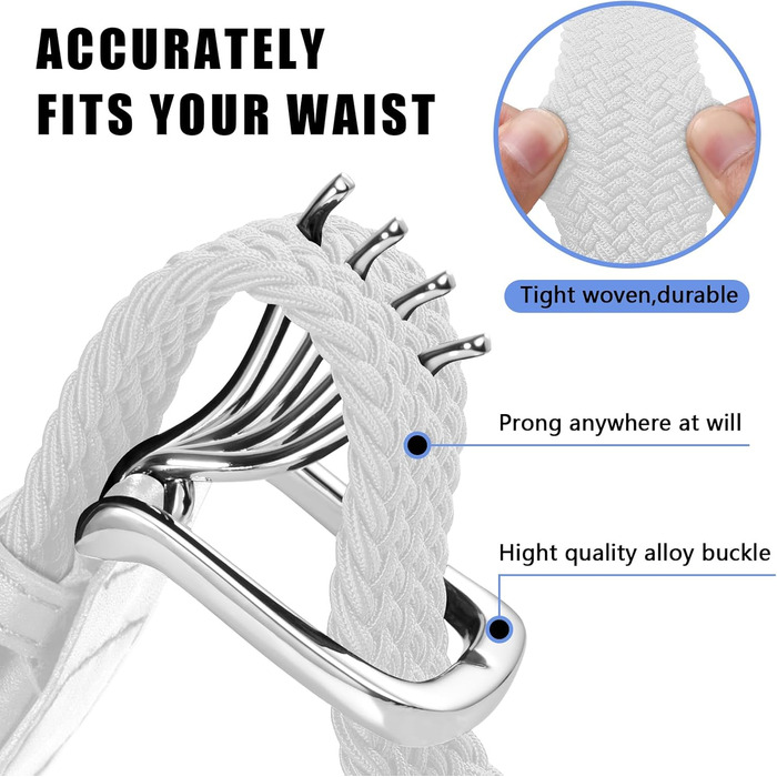 Набір з 2 еластичних плетених ременів для жінок та чоловіків – регульовані, 3,3 см, довжина 100-120 см (Чорний + Білий, довжина 110 см)