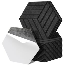 Акустичні гексагональні панелі Fiqops самоклеючі, звукопоглинаючі шестикутні плити для стін (чорні, 30x26x0.9 см), 18 шт — для студії та дому