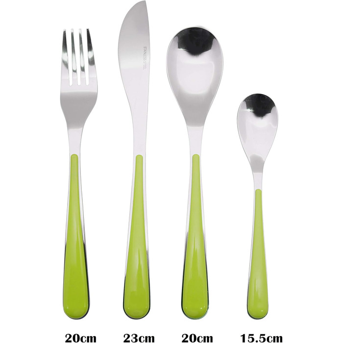 EXZACT Cutlery Set with Stand / 24 PCS Stainless Steel Cutlery Set in a Plastic Holder - Colored Handles - 6 x Forks, 6 x Knives, 6 x Spoons, 6 x Teaspoons - Green (EX153 x 24)
