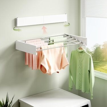 Настінна сушилка для білизни розкладна та складна, з алюмінію, 100 кг, з білими гачками