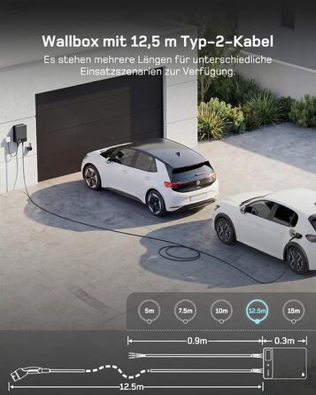 Зарядний пристрій для електромобіля Wallbox 11 кВт з Wi-Fi та кабелем Type 2 7.5м, 3 фази (6-16A, 400V), для BEV/PHEV, захист RCD Type A 30mA/DC 6mA, IP54, чорний