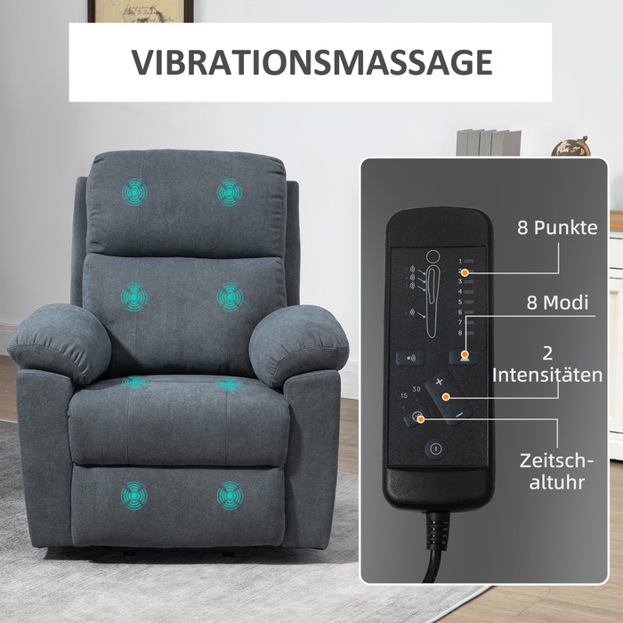 HOMCOM Power Lift Massaging Chair, Care Chair with Lift Assistance, 8 Vibration Motors, Includes Remote Control, Grey | Aosom