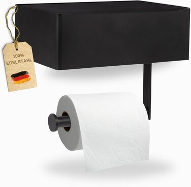 Pandonix Stainless Steel & Bamboo Toilet Paper Holder with Wet Wipe Dispenser - No Drill - Black