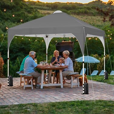 Yaheetech Folding Gazebo 2.4 x 2.4 m Pop-Up Gazebo, Adjustable Height Garden Gazebo, Waterproof & Sun Protection Party Tent Garden Tent with Rolling Carry Bag for Outdoor Market Garden Yard, (Dark Grey, 3x3m)