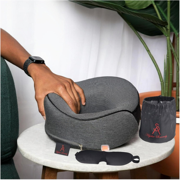 Подушка для шиї у літак, з Memory Foam, для дорослих, регульована, компактна, ергономічна – сірий графіт